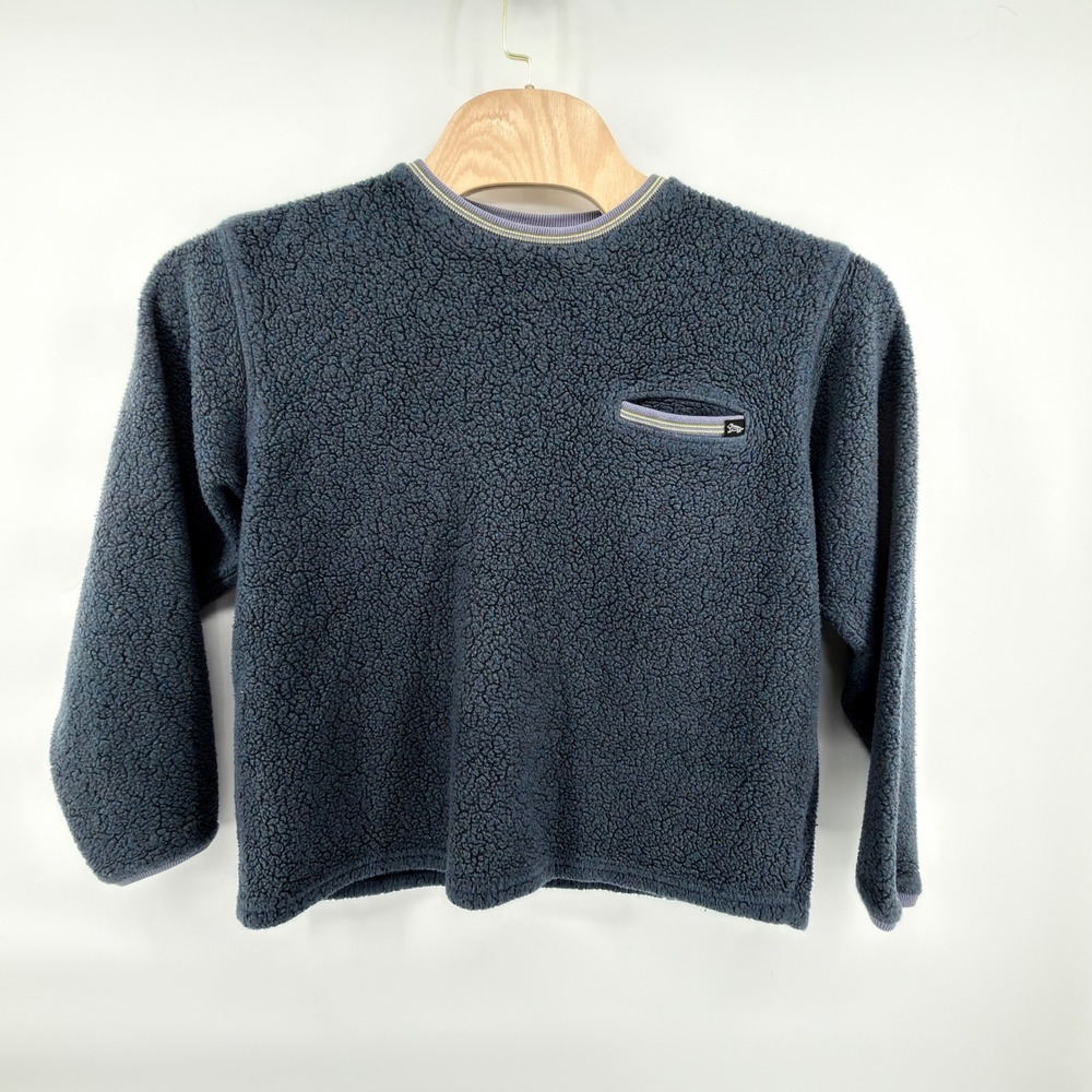 Vintage Horny Toad Deep Pile Fleece Pullover Crewneck Sweater Gray Chest Pockets